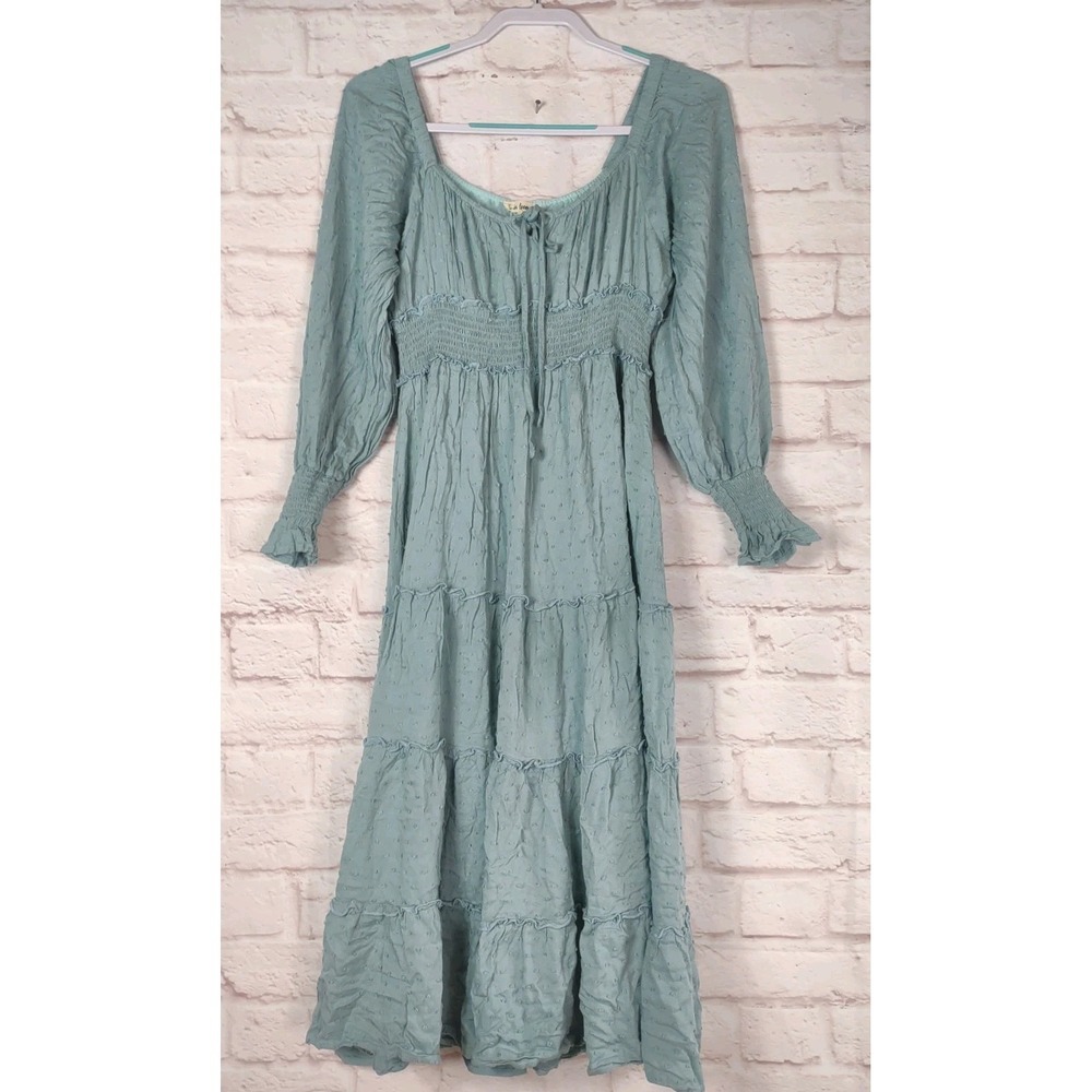 In Loom Womens Off The Shoulder Smocked Midi Dress L  Boho Prairiecore Cowgirl